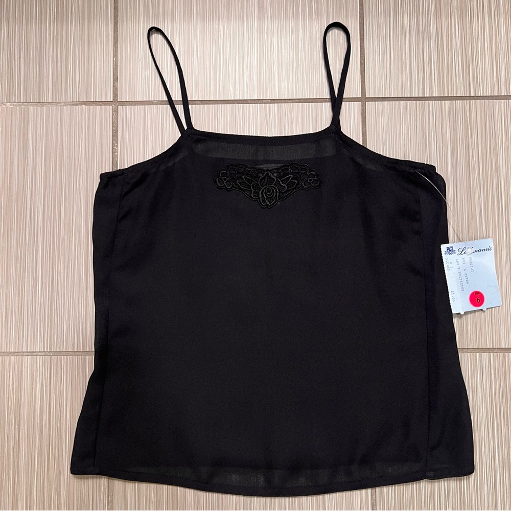 Vintage black cami camisole tank top lingerie XS 70s 80s NWT - Picture 7 of 10
